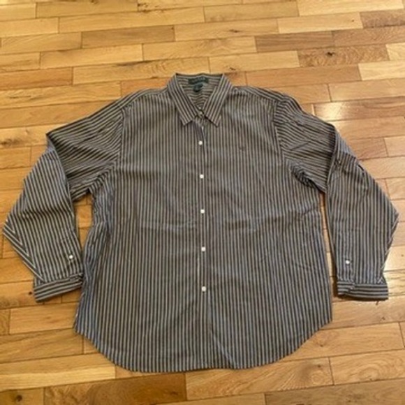 Lauren Ralph Lauren Other - Lauren Ralph Lauren Mens XL Brown White Striped Cotton Shirt Long Slv